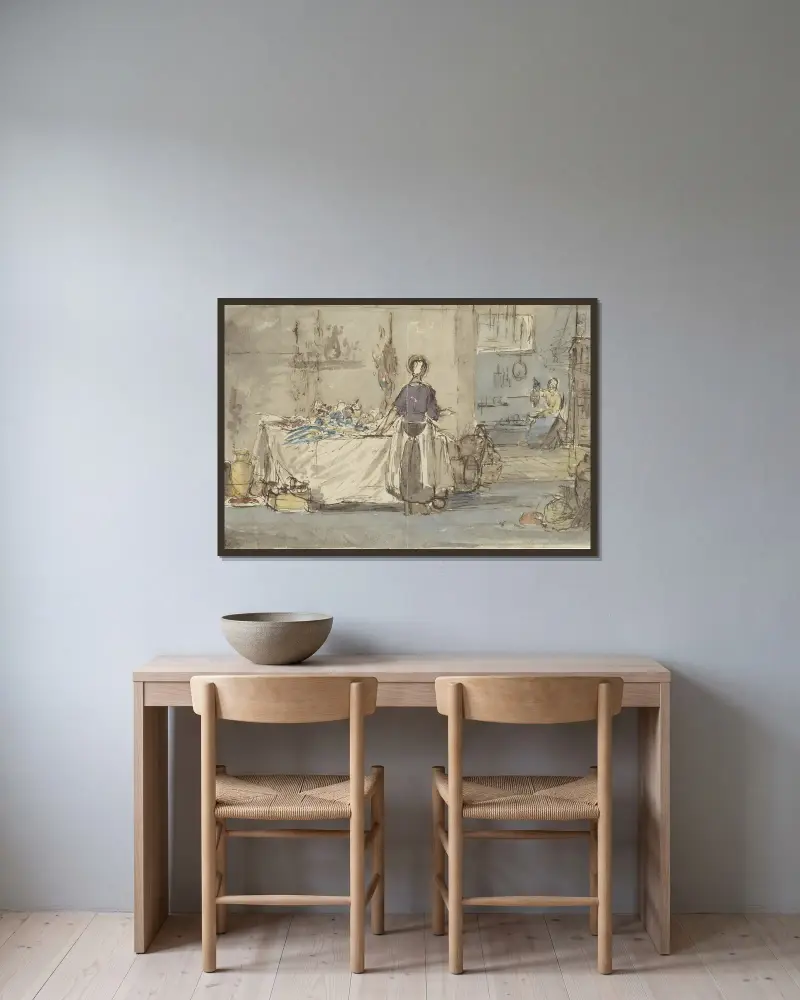 Kücheninterieur von Charles Rochussen gerahmt an einer Wand