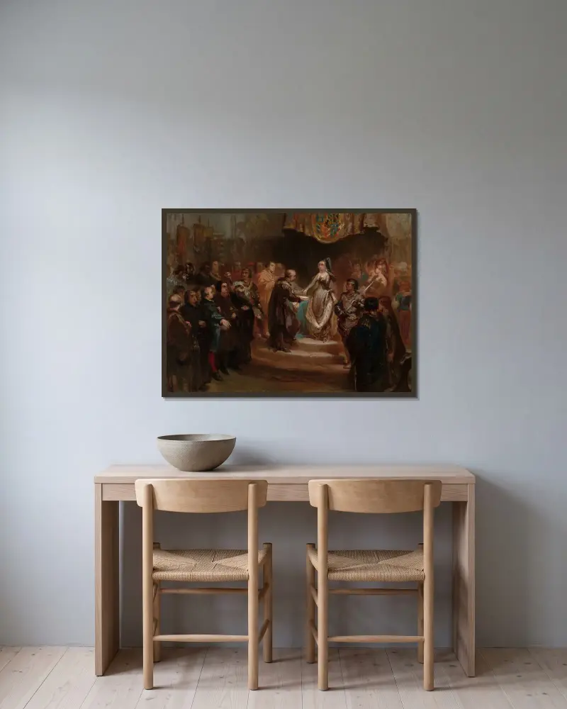 Maria av Burgund beviljar det stora privilegiet, år 1477 av Charles Rochussen inramad på en vägg