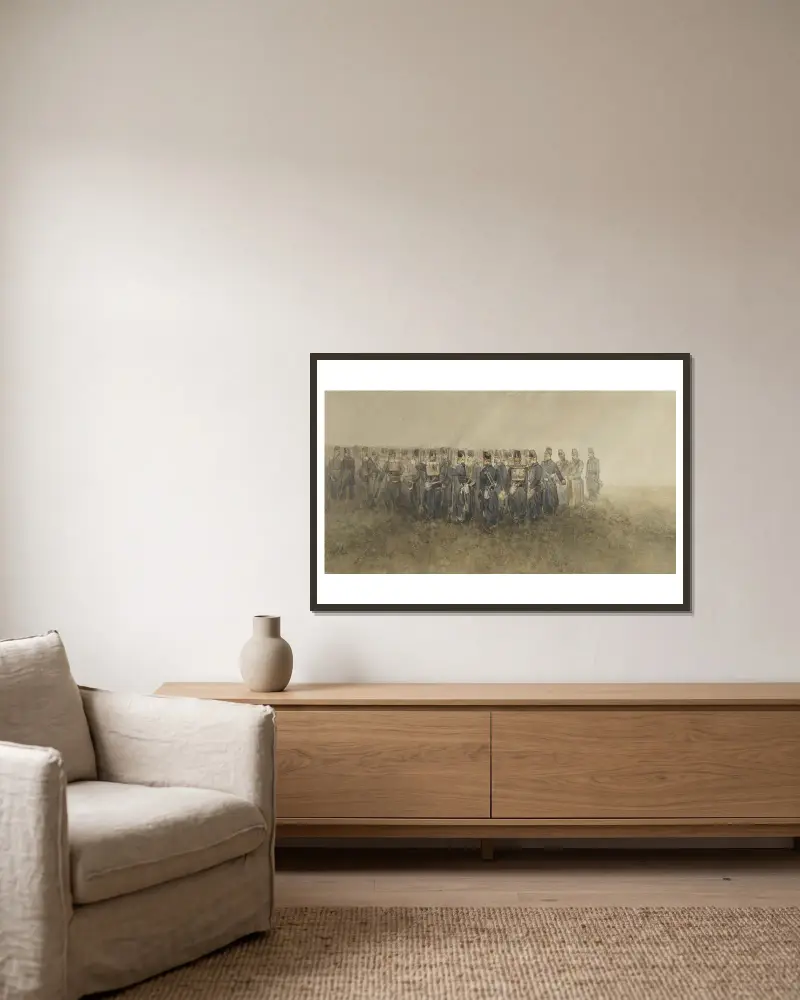 Pause eines Infanteriebataillons auf der Heide von Charles Rochussen gerahmt an einer Wand
