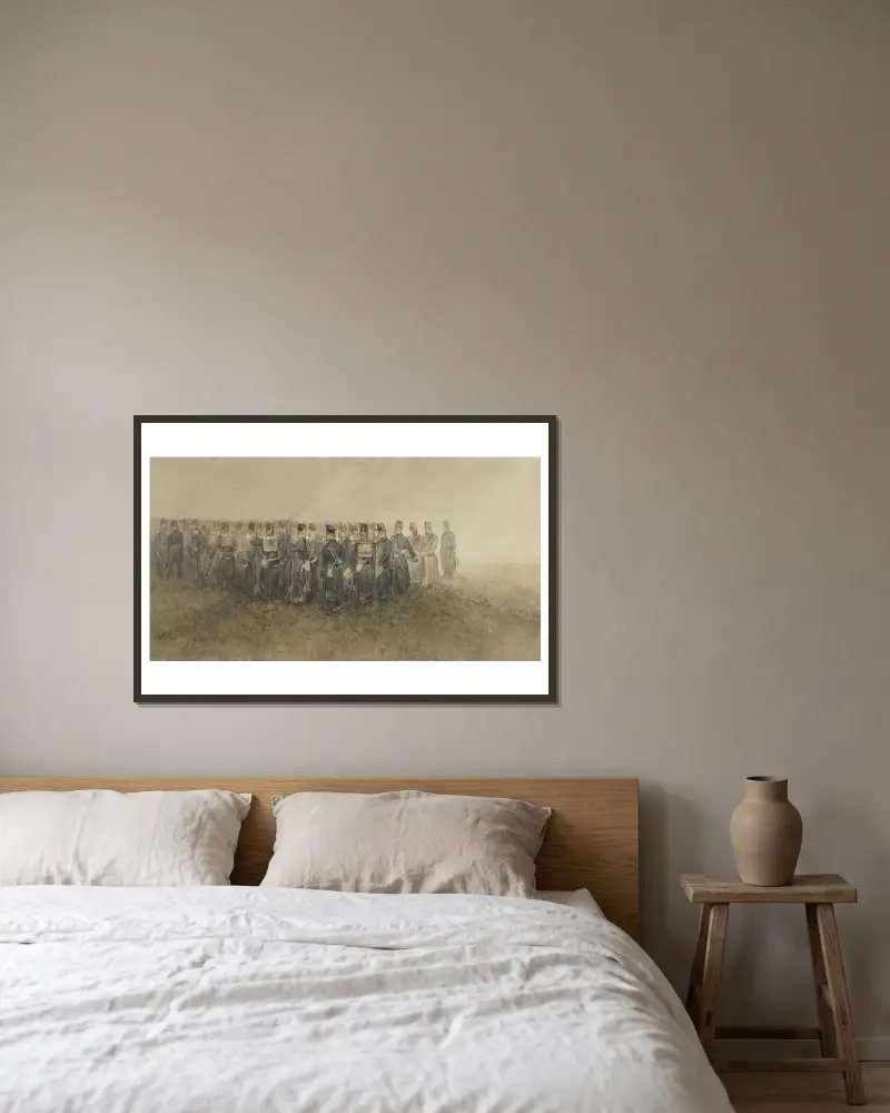 Pause eines Infanteriebataillons auf der Heide von Charles Rochussen gerahmt an einer Wand