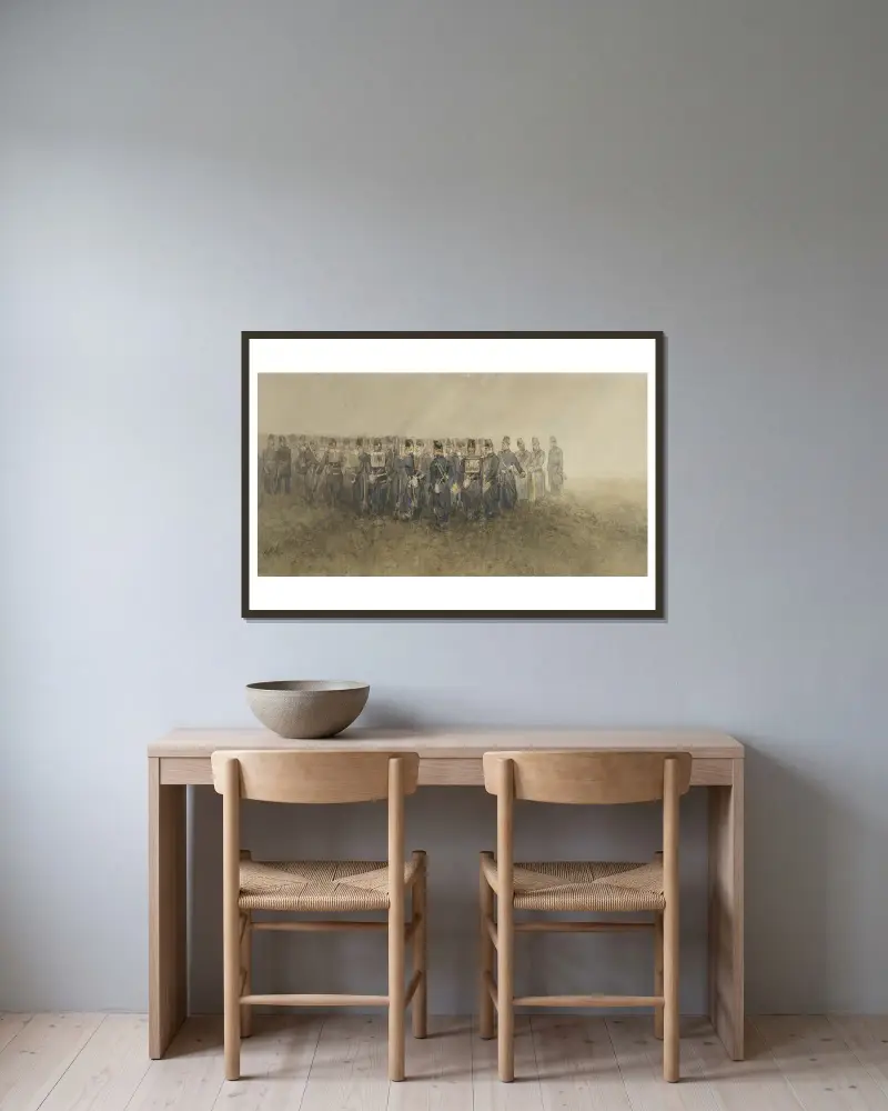 Pause eines Infanteriebataillons auf der Heide von Charles Rochussen gerahmt an einer Wand