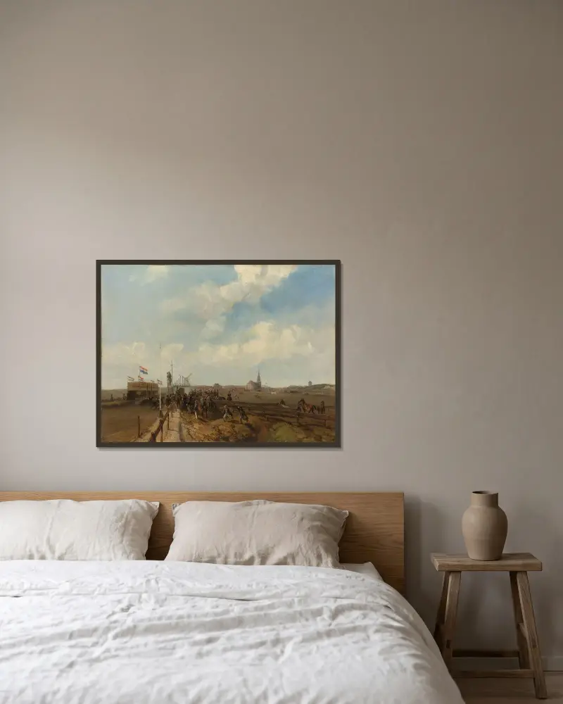 Kapplöpningsbanan i Scheveningen, öppnad 3 augusti 1846 av Charles Rochussen inramad på en vägg