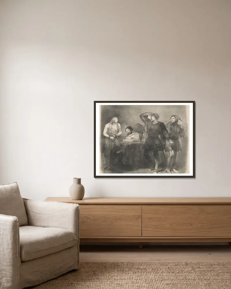 Szene aus dem Stück „The Ghost“ von Charles Rochussen gerahmt an einer Wand