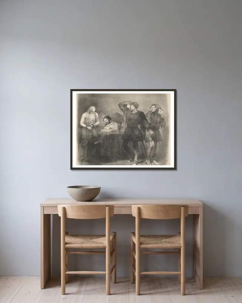 Szene aus dem Stück „The Ghost“ von Charles Rochussen gerahmt an einer Wand