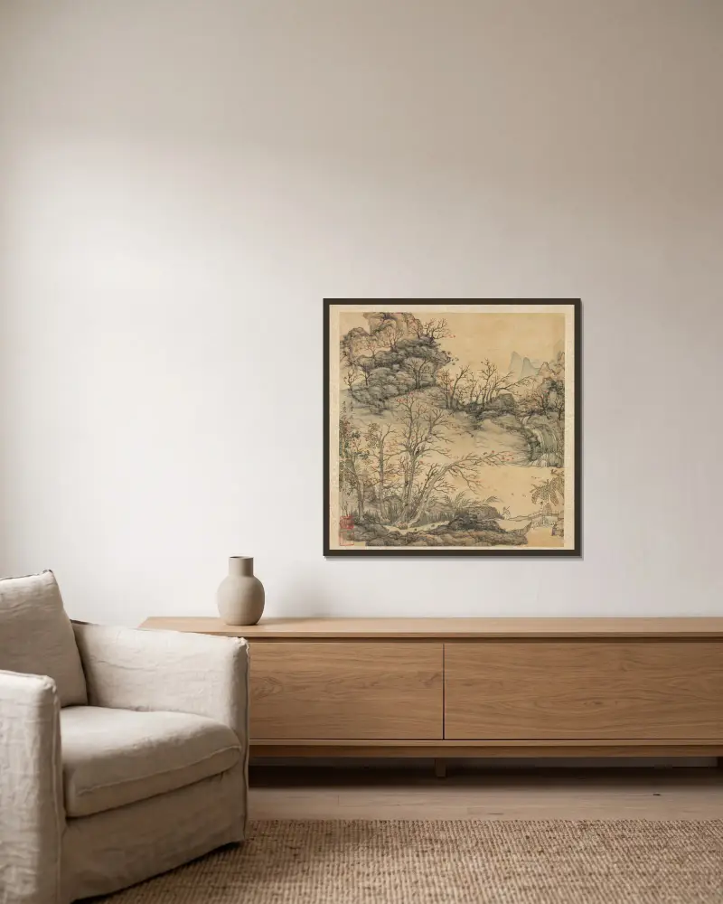 Herbstlandschaft von Chen Hongshou gerahmt an einer Wand