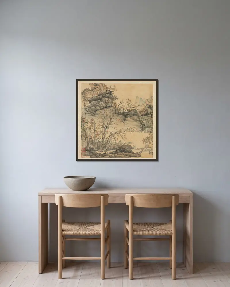 Herbstlandschaft von Chen Hongshou gerahmt an einer Wand