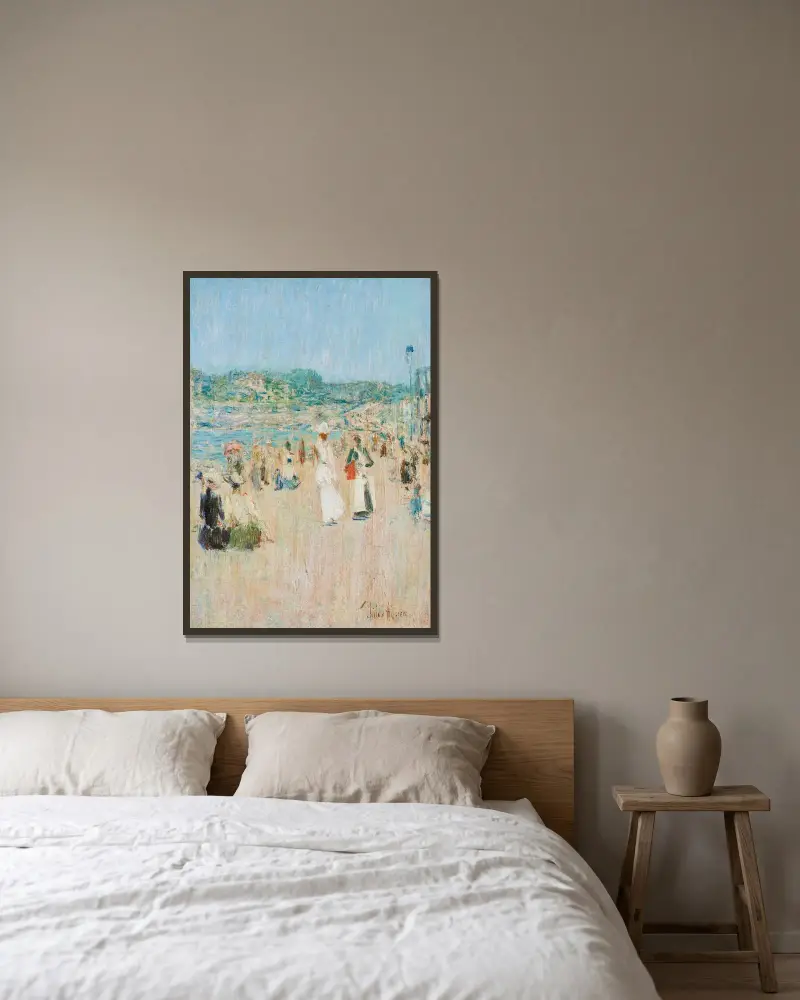 Stranden vid Newport av Childe Hassam inramad på en vägg