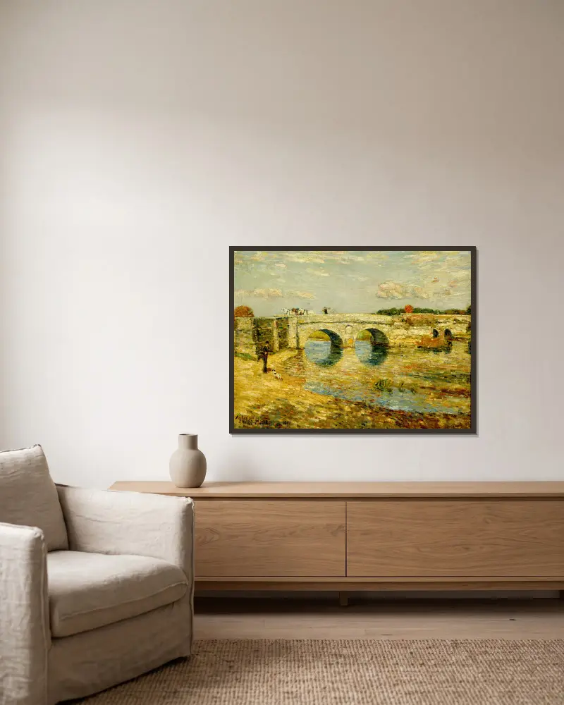 Bridge Over the Stour av Childe Hassam inramad på en vägg