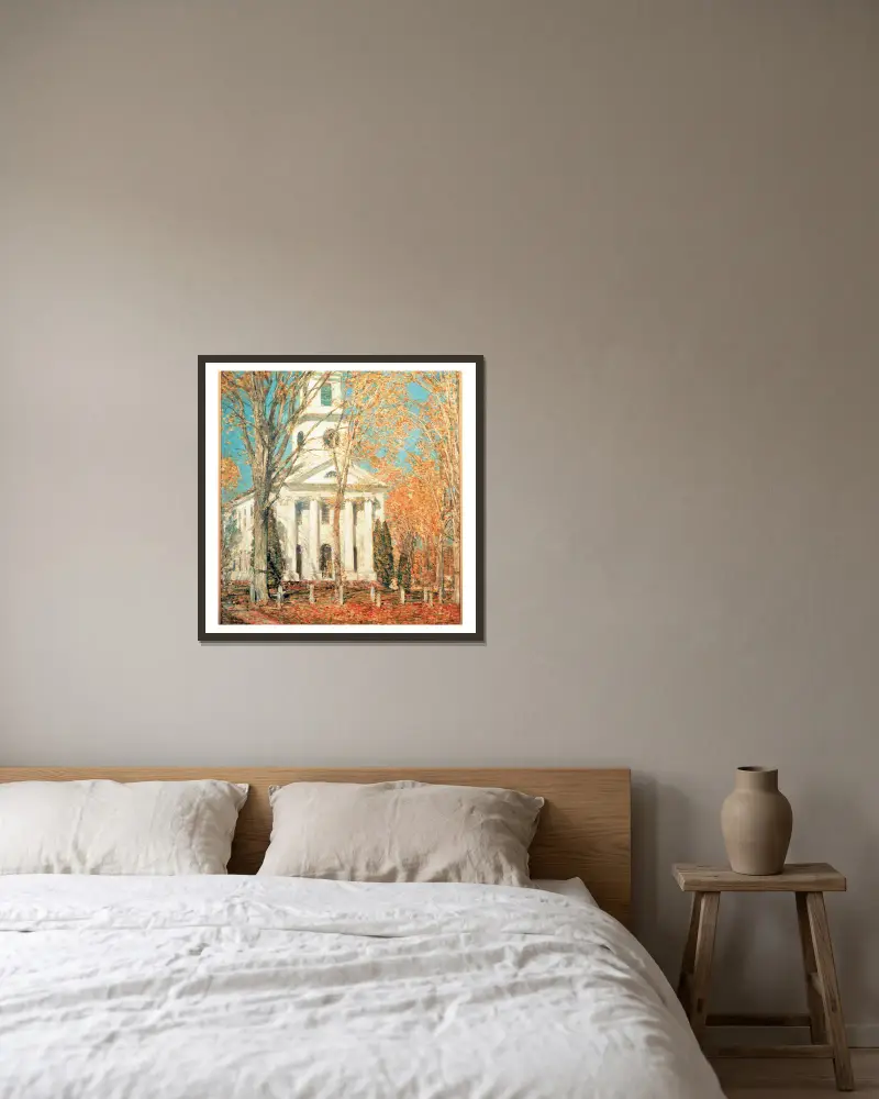 Kościół w Old Lyme, Connecticut, Childe Hassam w ramie na ścianie