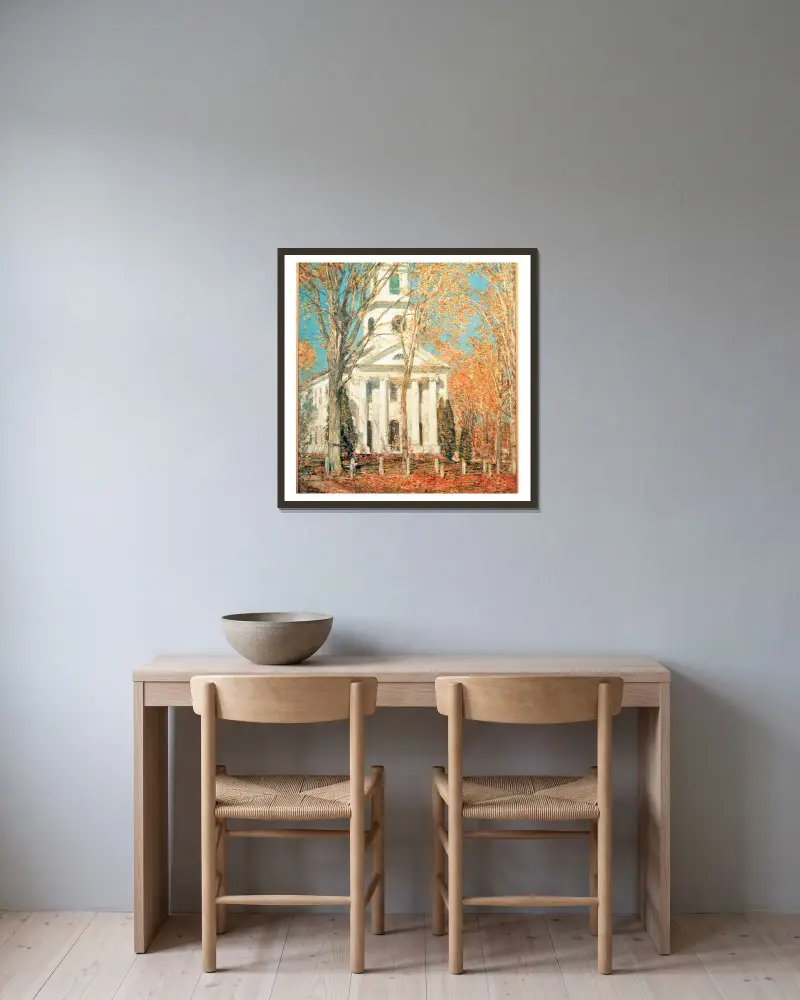 Kościół w Old Lyme, Connecticut, Childe Hassam w ramie na ścianie