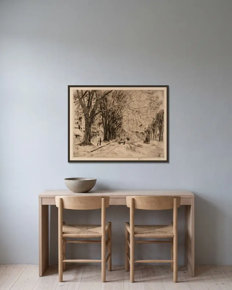 Easthampton-almar i maj av Childe Hassam inramad på en vägg