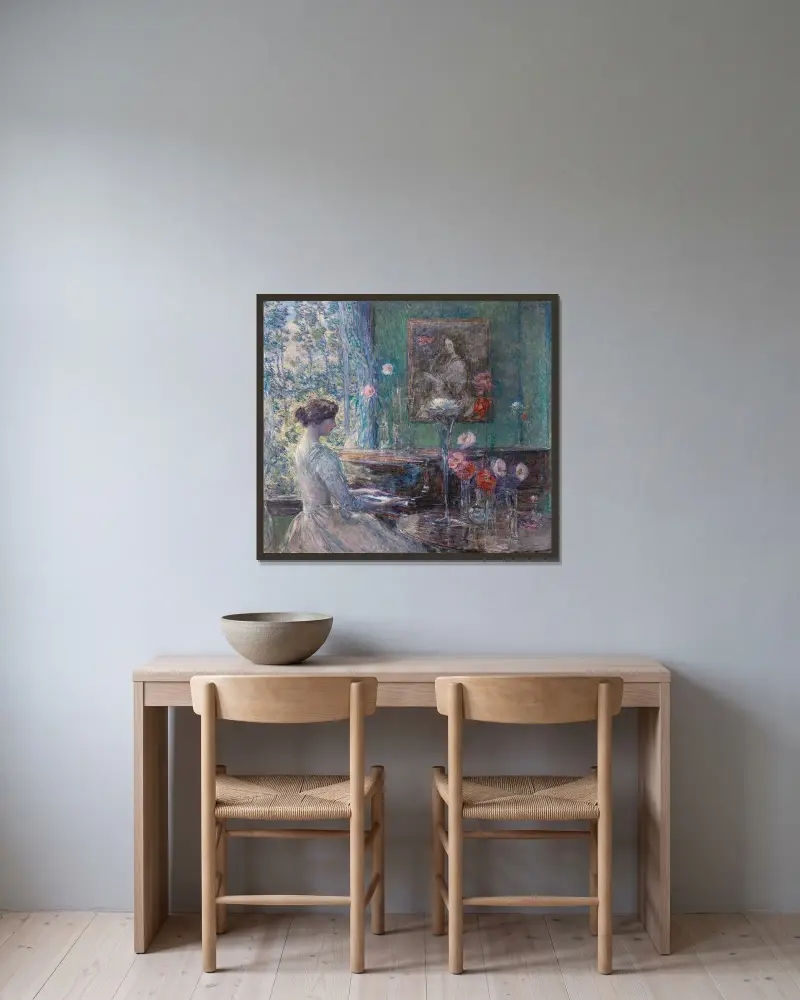 Improvisation av Childe Hassam inramad på en vägg