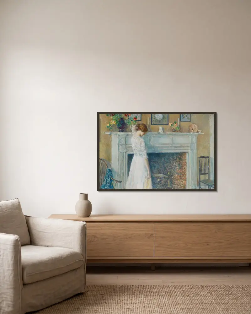 I det gamla huset av Childe Hassam inramad på en vägg