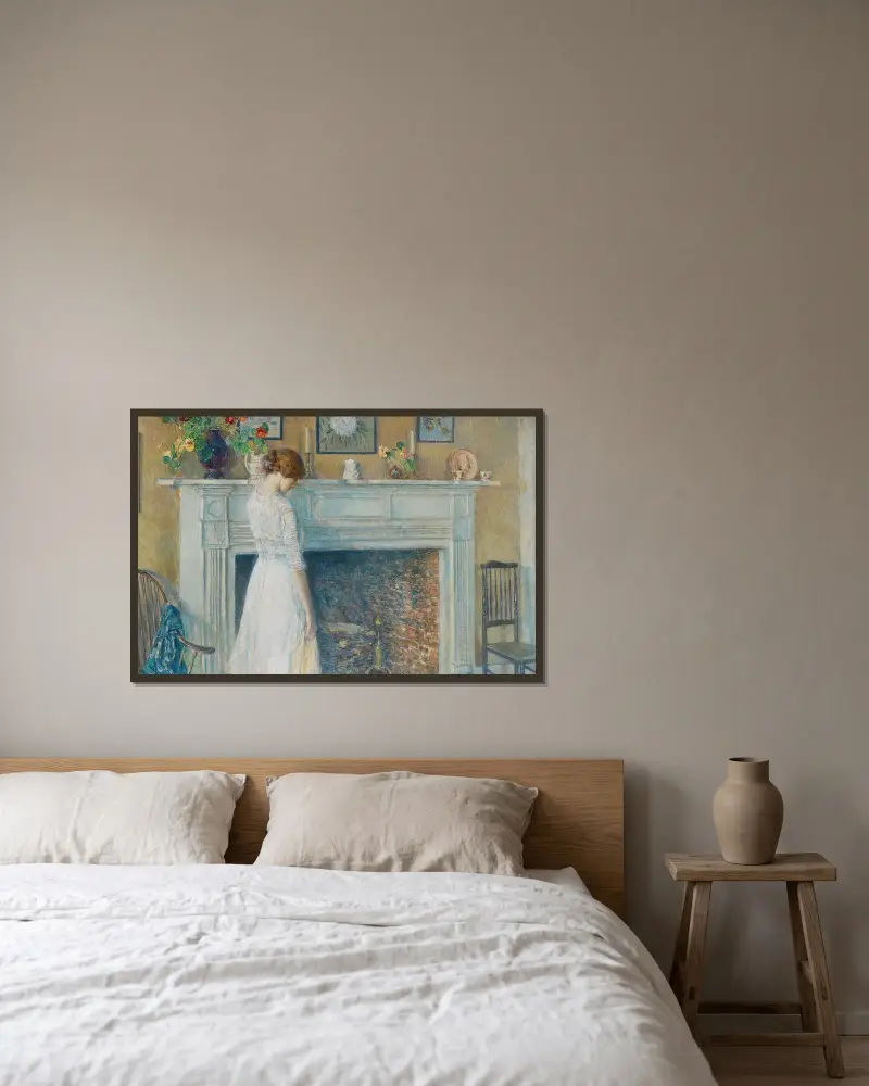 I det gamla huset av Childe Hassam inramad på en vägg