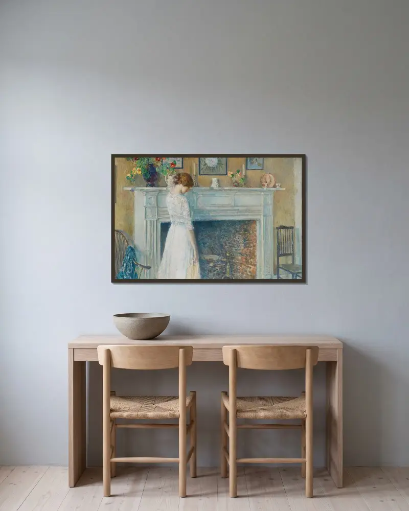 I det gamla huset av Childe Hassam inramad på en vägg