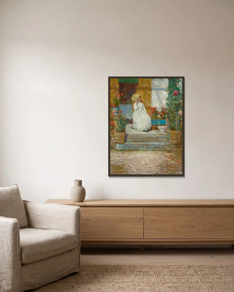 In der Sonne von Childe Hassam gerahmt an einer Wand