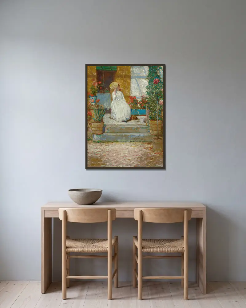 In der Sonne von Childe Hassam gerahmt an einer Wand