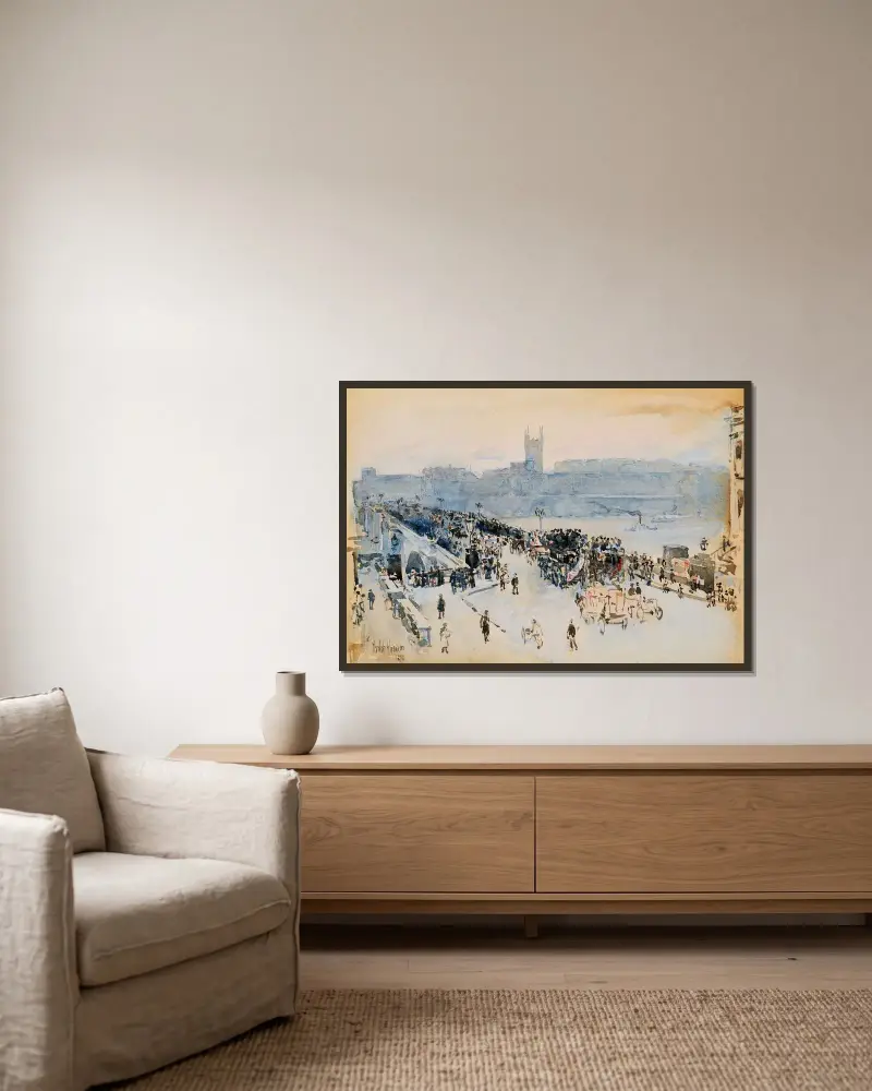 London Bridge av Childe Hassam inramad på en vägg