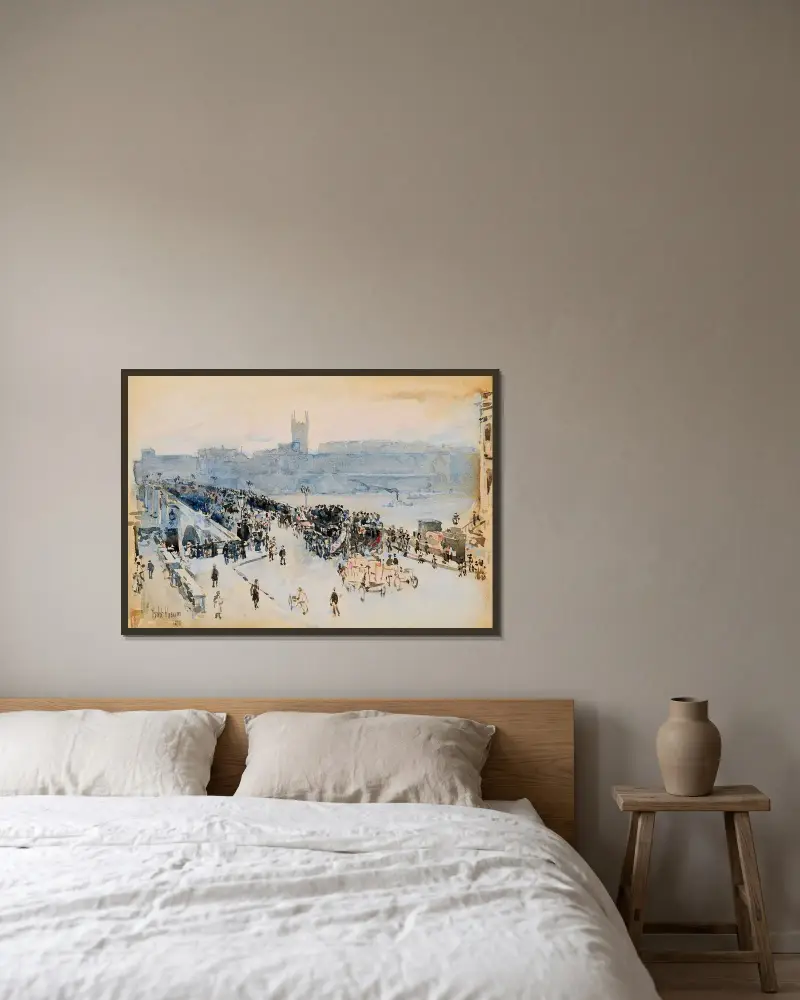 London Bridge av Childe Hassam inramad på en vägg