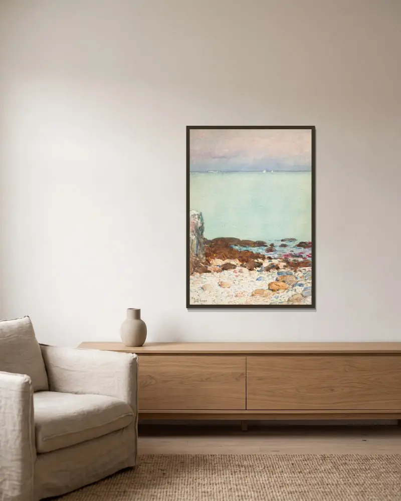 Lågvatten, Isles of Shoals av Childe Hassam inramad på en vägg