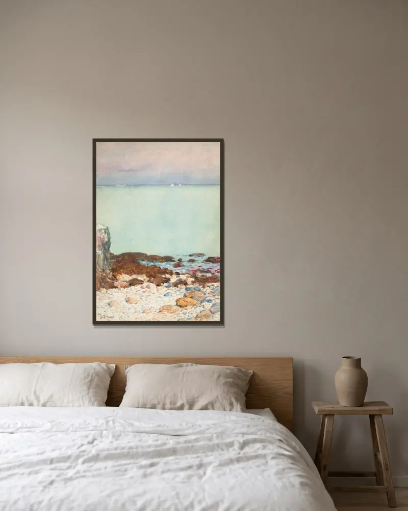 Lågvatten, Isles of Shoals av Childe Hassam inramad på en vägg