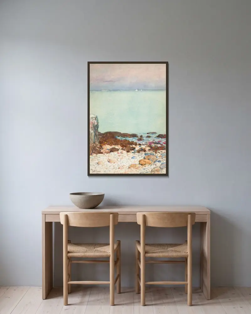 Lågvatten, Isles of Shoals av Childe Hassam inramad på en vägg