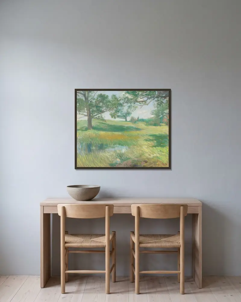 Ängar av Childe Hassam inramad på en vägg