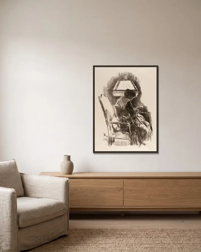 Mrs. Hassam beim Stricken von Childe Hassam gerahmt an einer Wand
