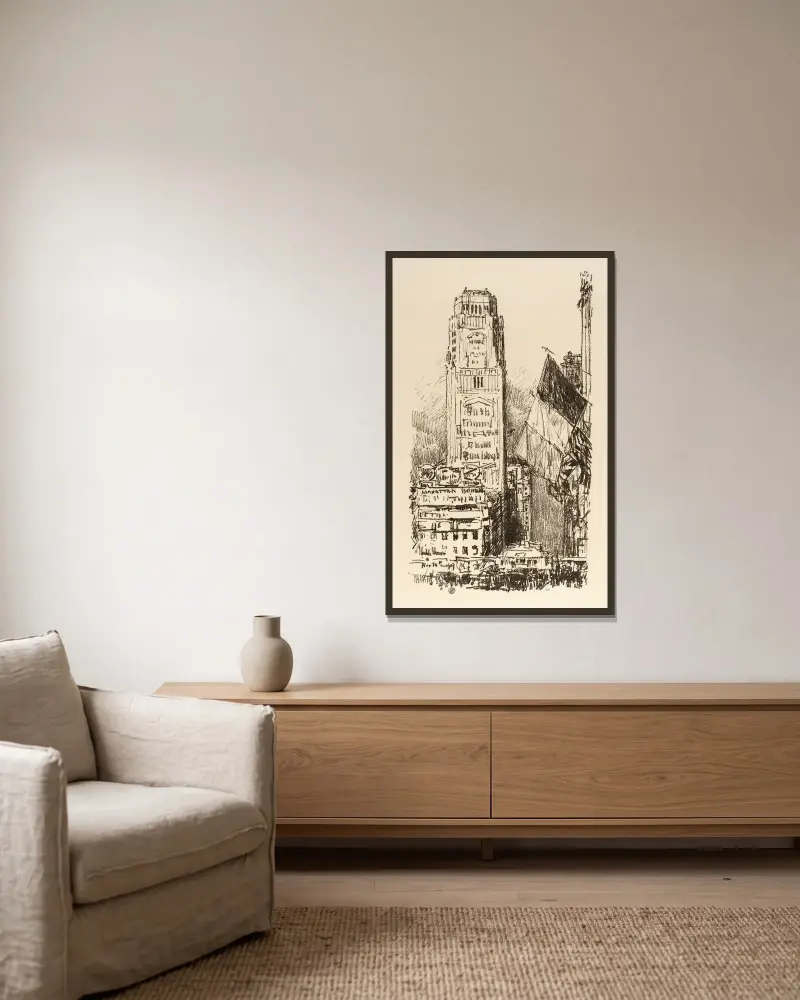 New York-bukett av Childe Hassam inramad på en vägg
