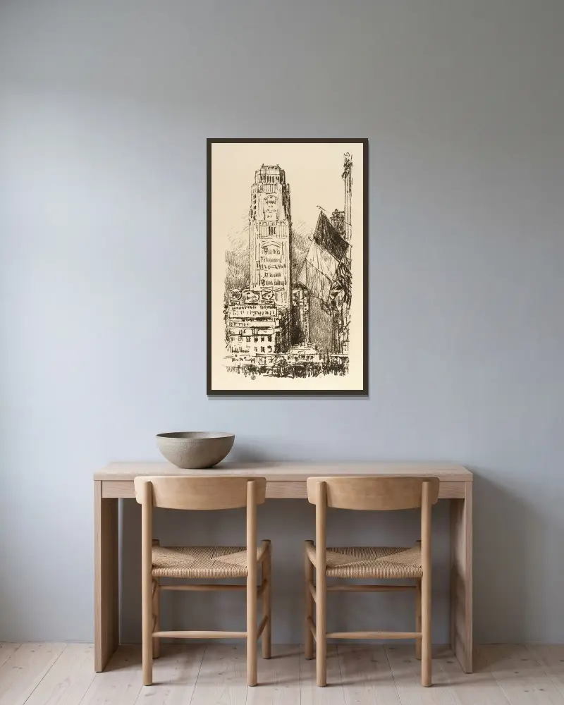 New York-bukett av Childe Hassam inramad på en vägg