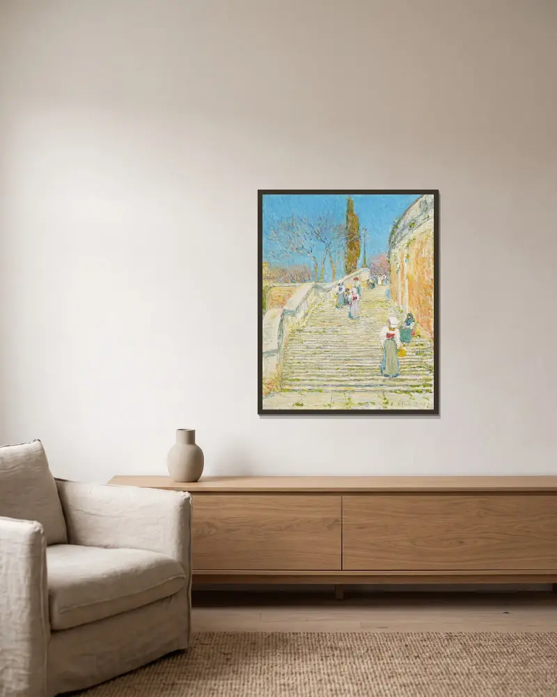 Piazza di Spagna, Rom av Childe Hassam inramad på en vägg