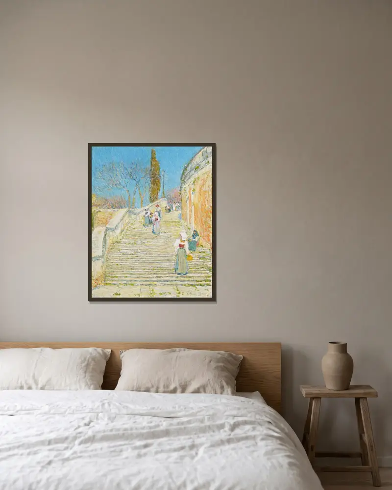 Piazza di Spagna, Rom av Childe Hassam inramad på en vägg
