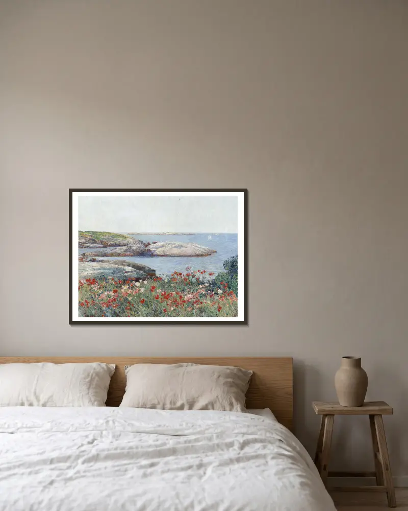 Poppies,Isles of Shoals av Childe Hassam inramad på en vägg