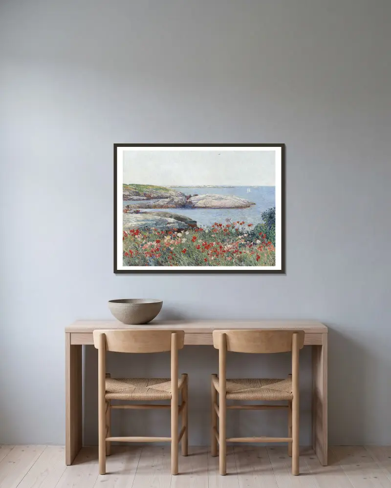 Poppies,Isles of Shoals av Childe Hassam inramad på en vägg