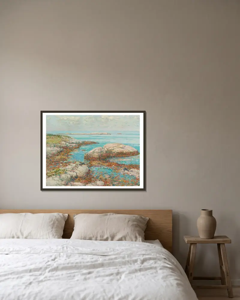 Rocks At Appledore, Morning av Childe Hassam inramad på en vägg