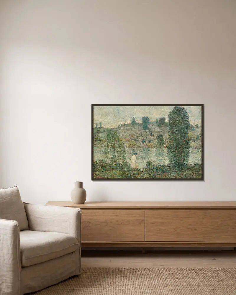 Sommareftermiddag av Childe Hassam inramad på en vägg
