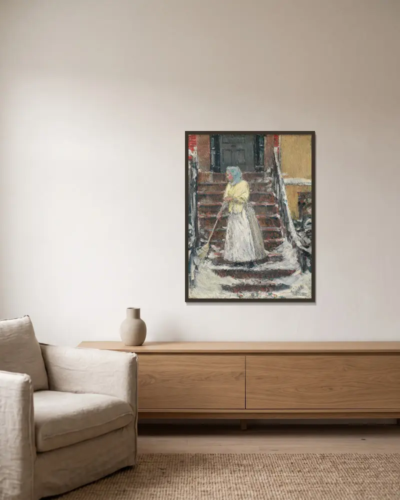 Schneetreiben von Childe Hassam gerahmt an einer Wand