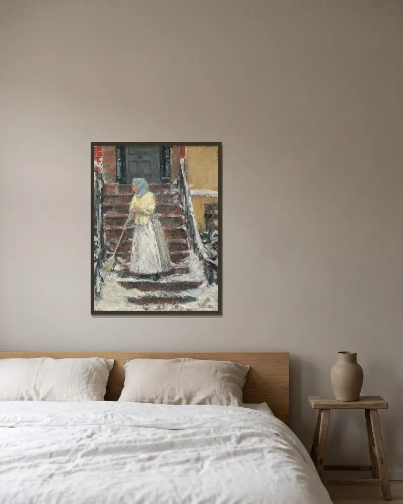 Schneetreiben von Childe Hassam gerahmt an einer Wand