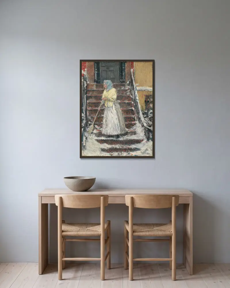 Schneetreiben von Childe Hassam gerahmt an einer Wand