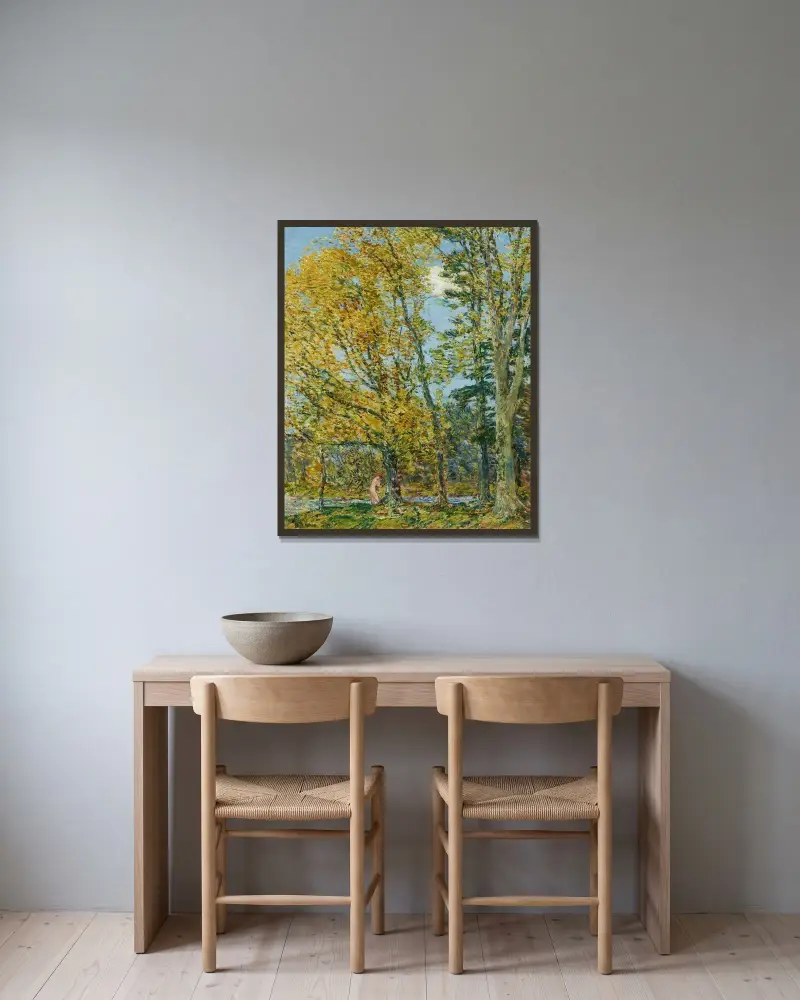 Badaren av Childe Hassam inramad på en vägg