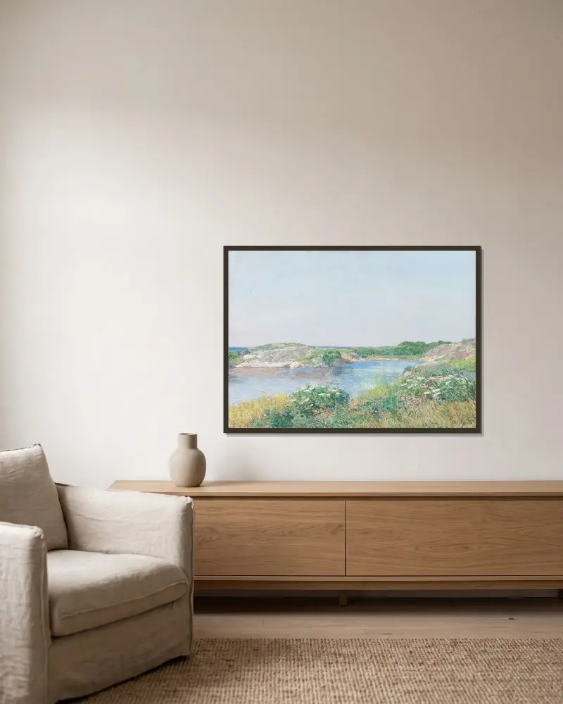 Den lilla dammen, Appledore av Childe Hassam inramad på en vägg