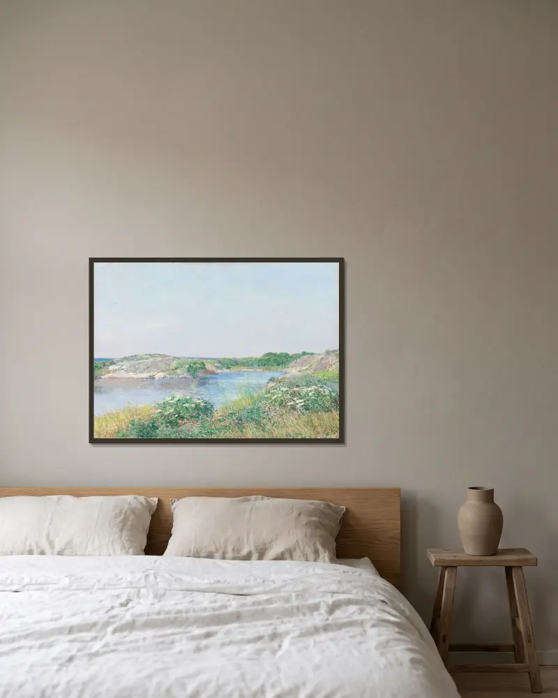 Den lilla dammen, Appledore av Childe Hassam inramad på en vägg