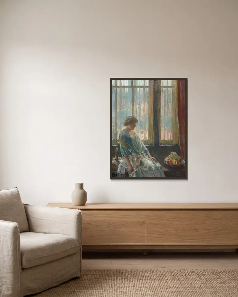 Das New Yorker Fenster von Childe Hassam gerahmt an einer Wand