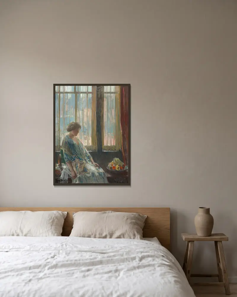 Das New Yorker Fenster von Childe Hassam gerahmt an einer Wand