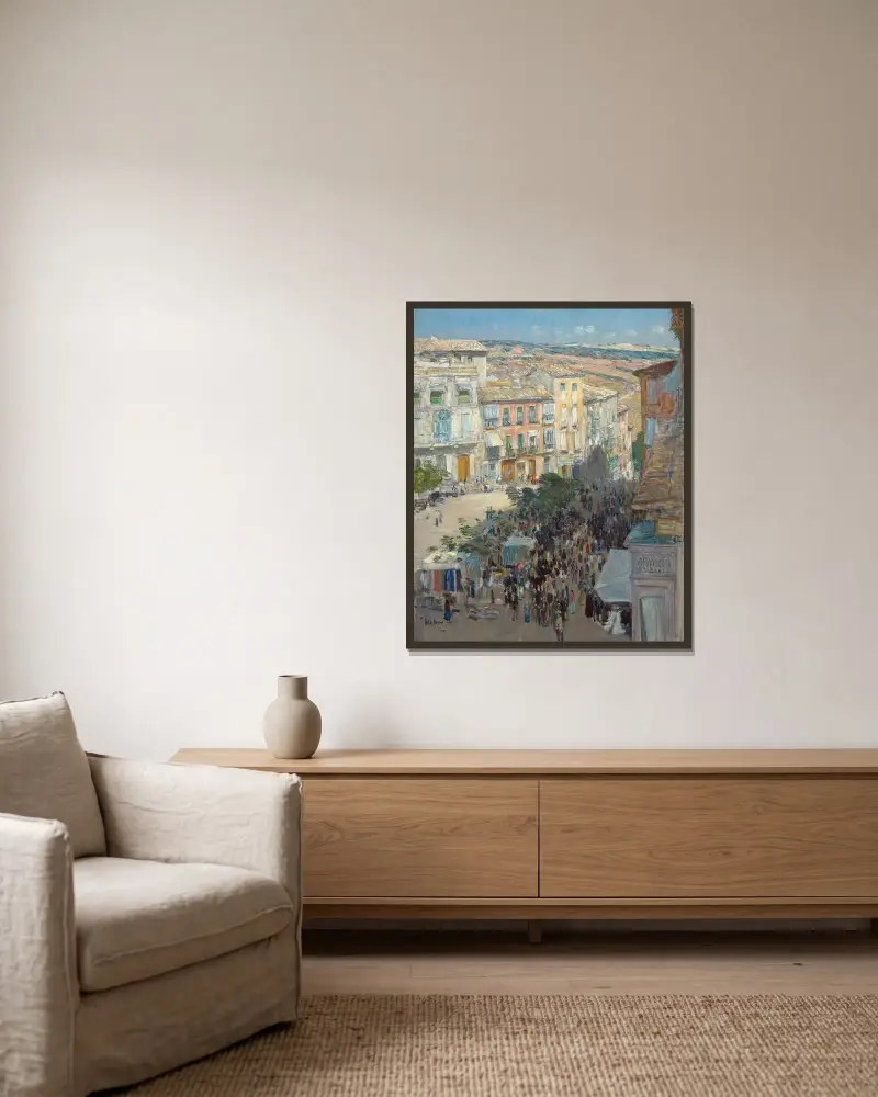 Vy över en stad i södra Frankrike av Childe Hassam inramad på en vägg