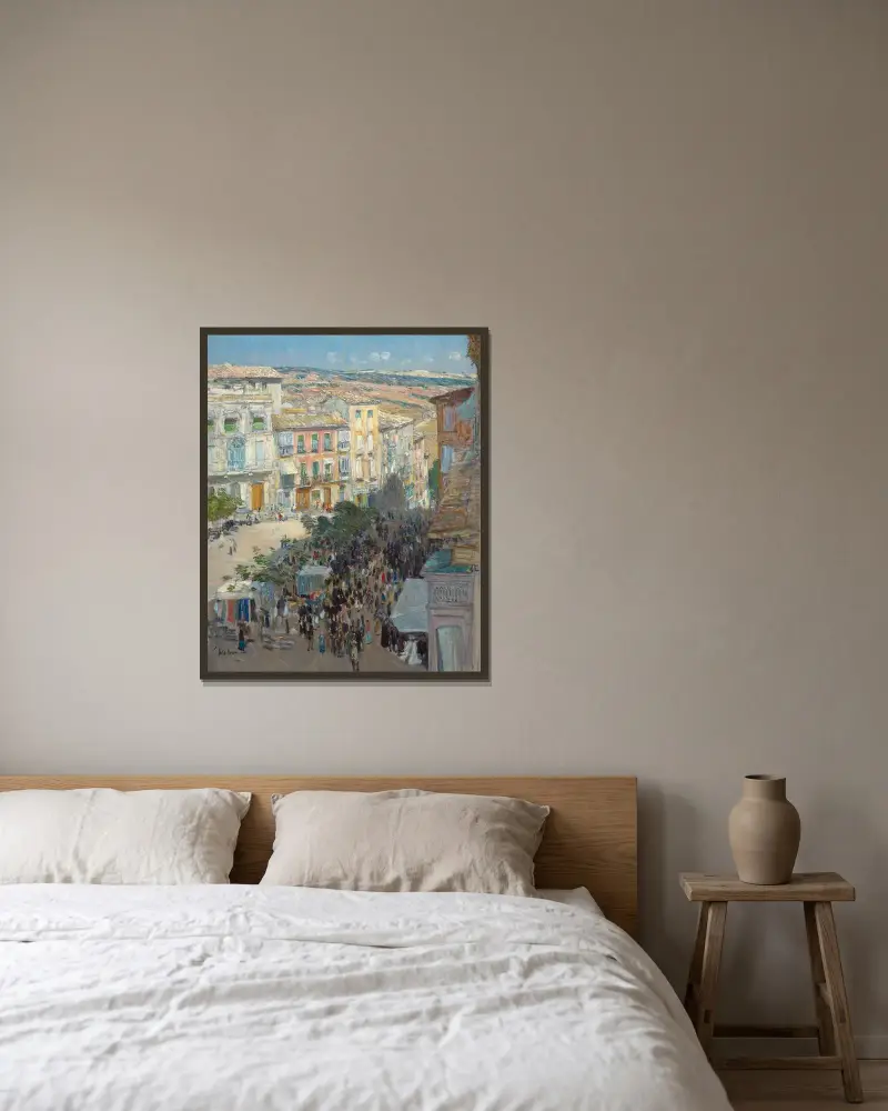 Vy över en stad i södra Frankrike av Childe Hassam inramad på en vägg
