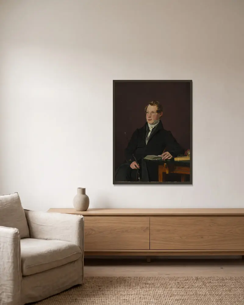 Dr. Johann Henning Kjetil Hjardemaal av Christen Købke inramad på en vägg