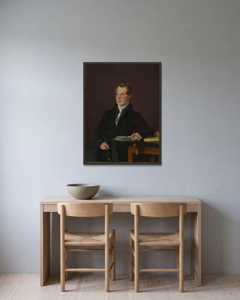 Dr. Johann Henning Kjetil Hjardemaal av Christen Købke inramad på en vägg