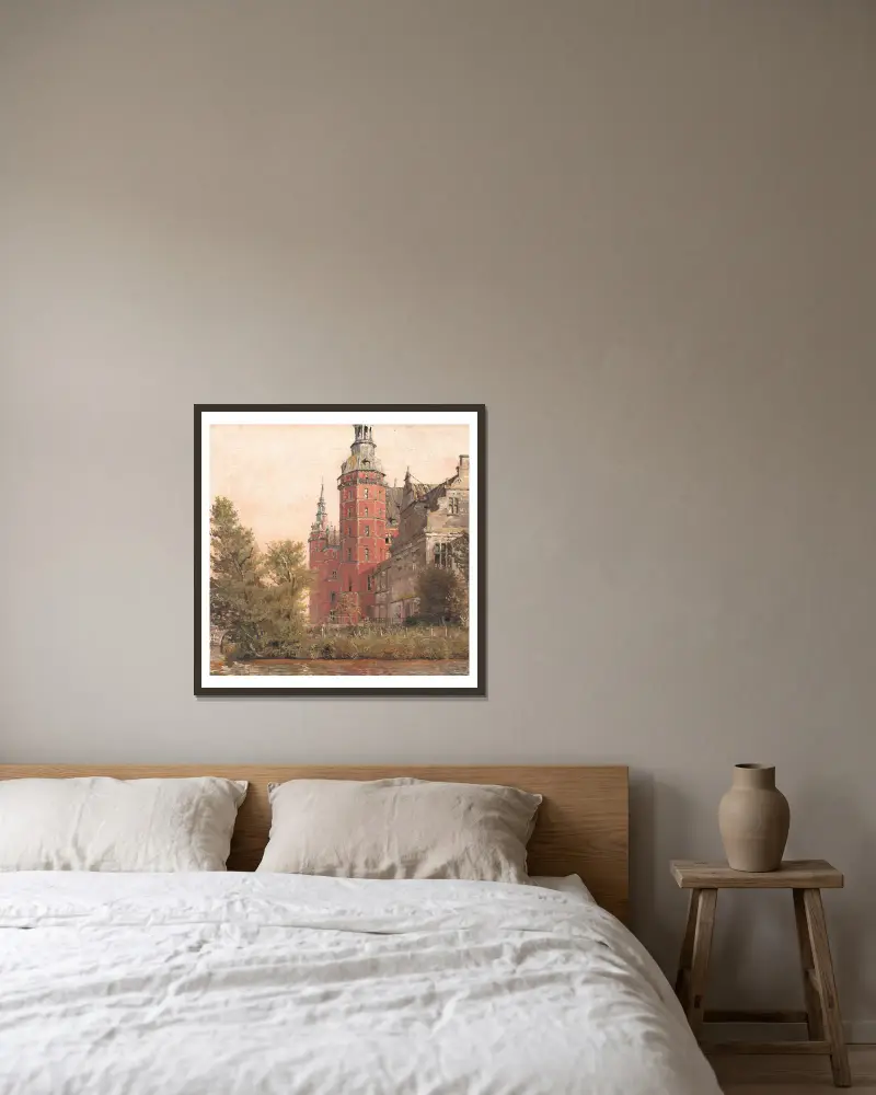 Frederiksborg Castle seen from the Northwest. Study av Christen Købke inramad på en vägg