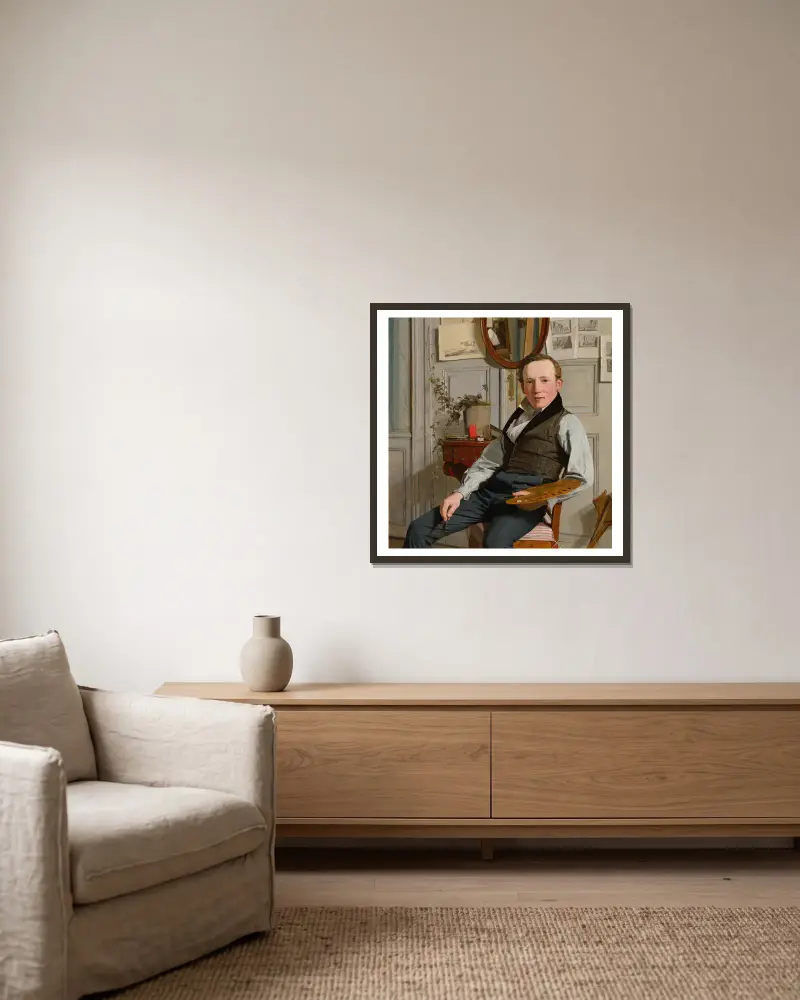 Portrait of Frederik Sødring av Christen Købke inramad på en vägg